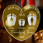 First Christmas As A Family Footprints  - Personalized Custom Mirrored Acrylic Ornament