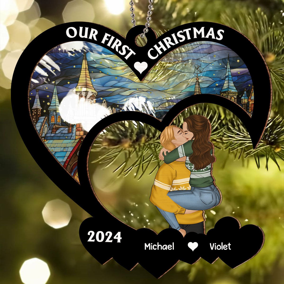 Our First Christmas - Personalized Custom Suncatcher Ornament