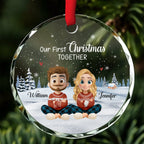 Our First Christmas Together Cartoonize - Personalized Custom Glass Ornament