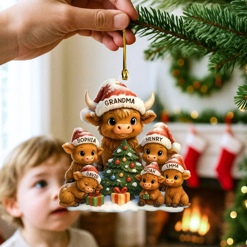 Personalized Christmas Grandma Cow Family Acrylic Ornament, Christmas Ornament Gift