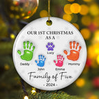 First Christmas As A Family Handprints - Personalized Custom 3D Inflated Effect Ceramic Ornament