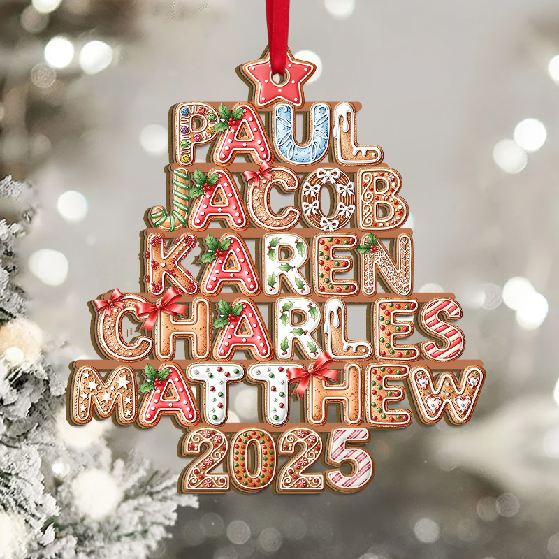 Personalized Gingerbread Family Names 2025 Christmas Tree Wooden Ornament, Christmas Gift For Family