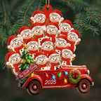 Personalized Big Family Snowman On Red Truck Wooden Ornament, Gift For Family and Christmas Lovers