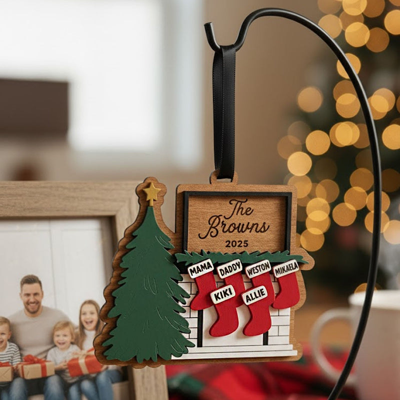 Personalized Family Name Stocking Fireplace Ornament, Gifts For Mom, Dad, Brother, Sister, Kids