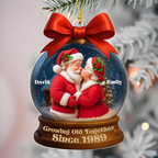 Personalized 3D Effect Santa Couple In Snow Globe Acrylic Ornament, Couple Christmas Tree Decoration
