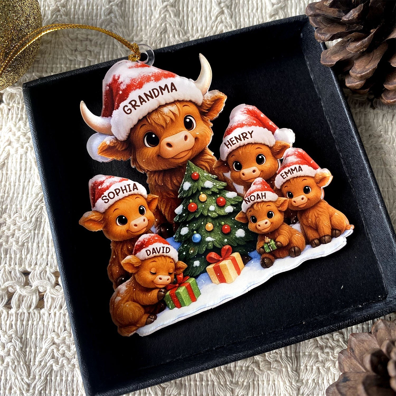 Personalized Christmas Grandma Cow Family Acrylic Ornament, Christmas Ornament Gift