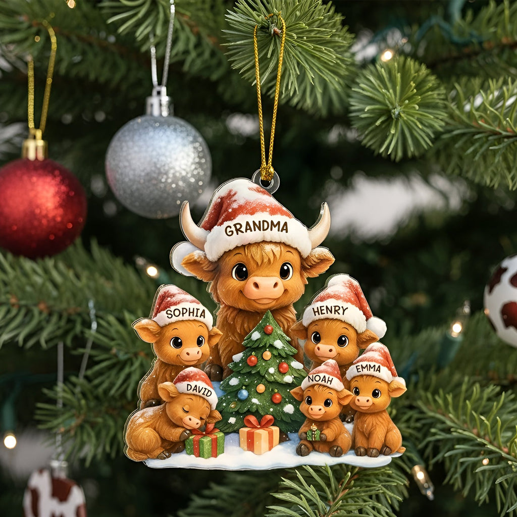 Personalized Christmas Grandma Cow Family Acrylic Ornament, Christmas Ornament Gift
