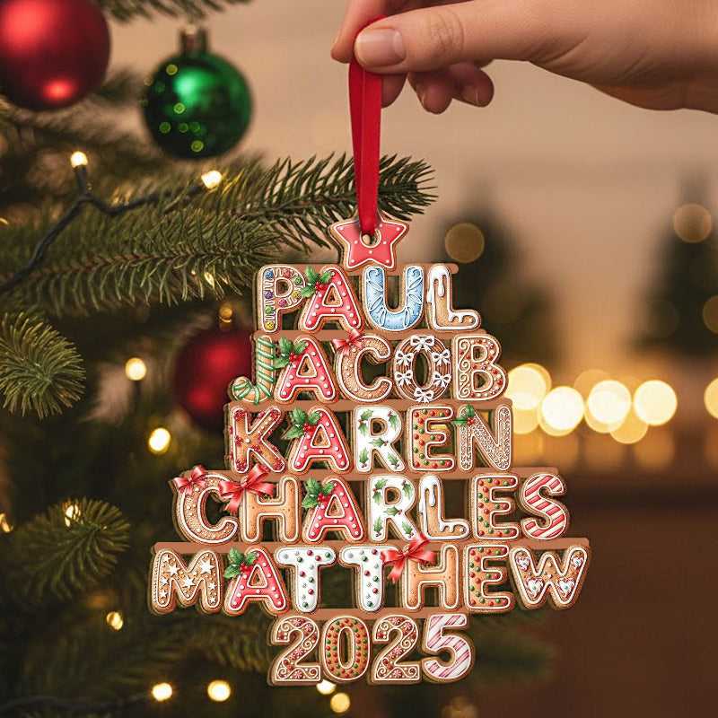 Personalized Gingerbread Family Names 2025 Christmas Tree Wooden Ornament, Christmas Gift For Family