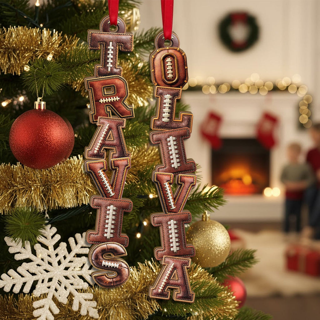 Personalized American Football Alphabet Wooden Ornament, Christmas Gift For Teen Boy, Son, Grandson