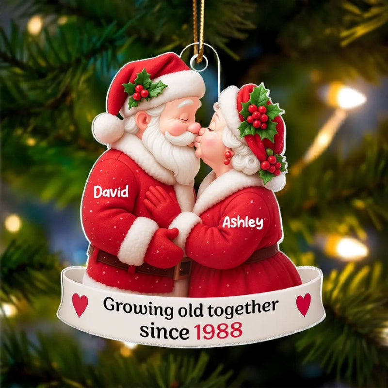 Personalized Santa Couple Growing Old Together Printed On Flat Acrylic Ornament, Anniversary, Christmas Gift for him, Gift for her