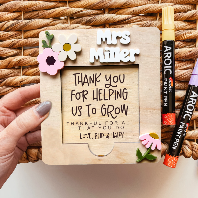 Personalized Teacher Flower Post-it Note Holder for Teacher Appreciation Gift, End Of School Year Gift