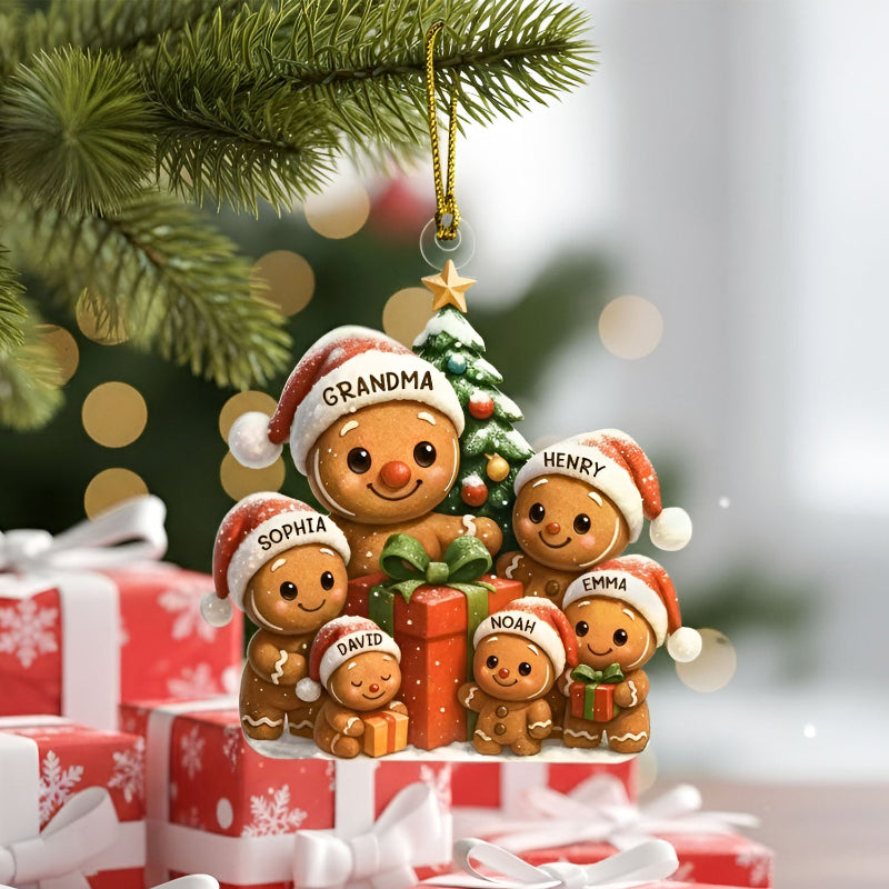 Personalized Gingerbread Family Acrylic Ornament, Christmas Ornament Gift