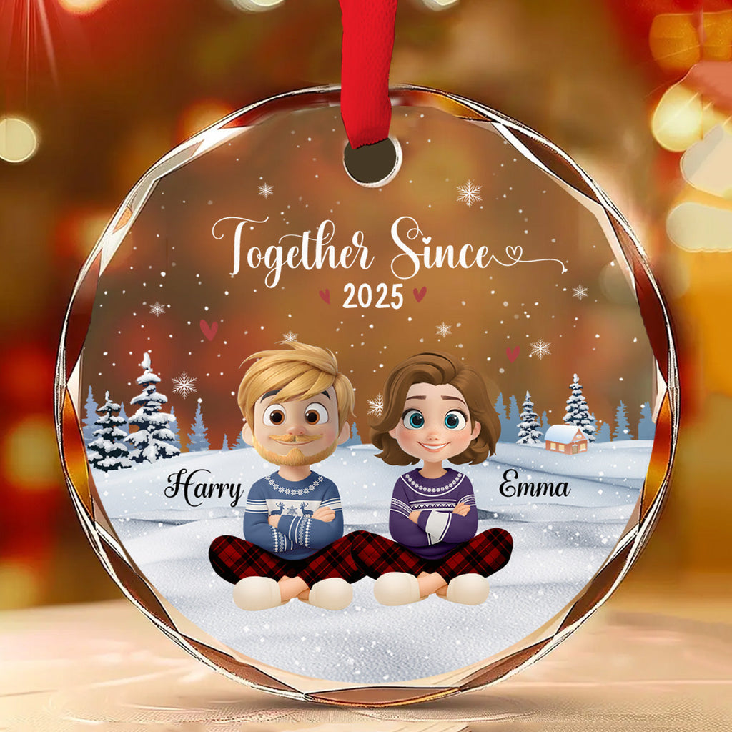 Our First Christmas Together Cartoonize - Personalized Custom Glass Ornament
