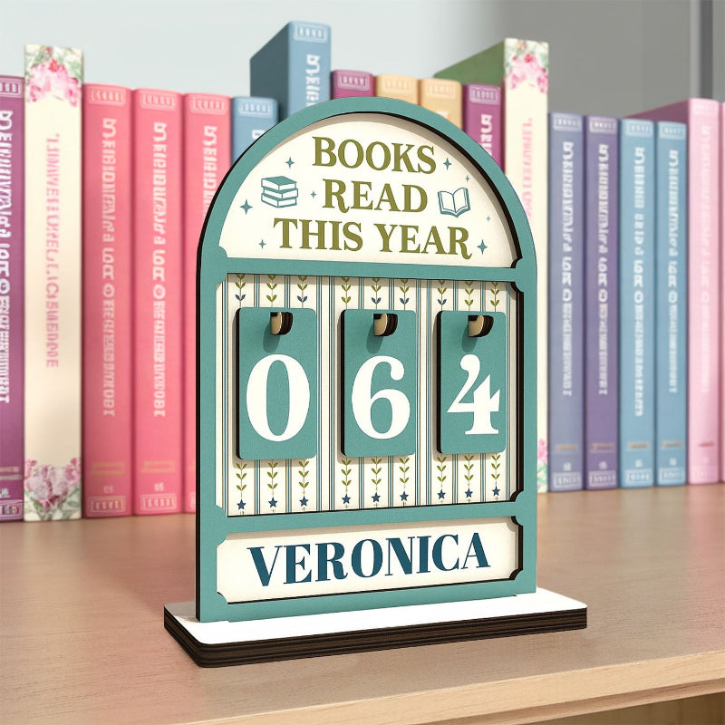 Personalized Vintage Floral Pattern Books Read This Year Counter Mini Plaque With Flat Base, Gift for Readers, Book Lovers Gift, Bookshelf Decor