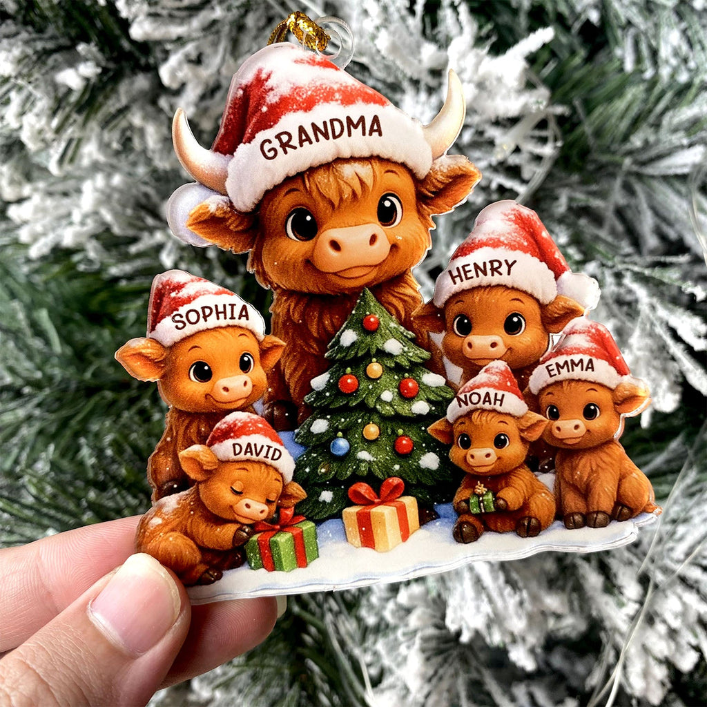 Personalized Christmas Grandma Cow Family Acrylic Ornament, Christmas Ornament Gift