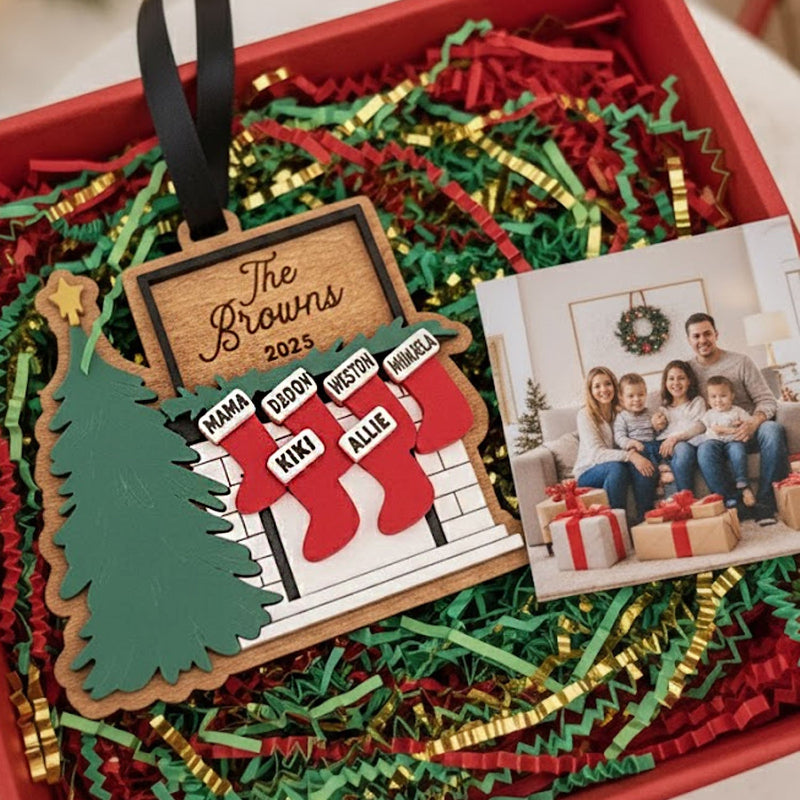 Personalized Family Name Stocking Fireplace Ornament, Gifts For Mom, Dad, Brother, Sister, Kids