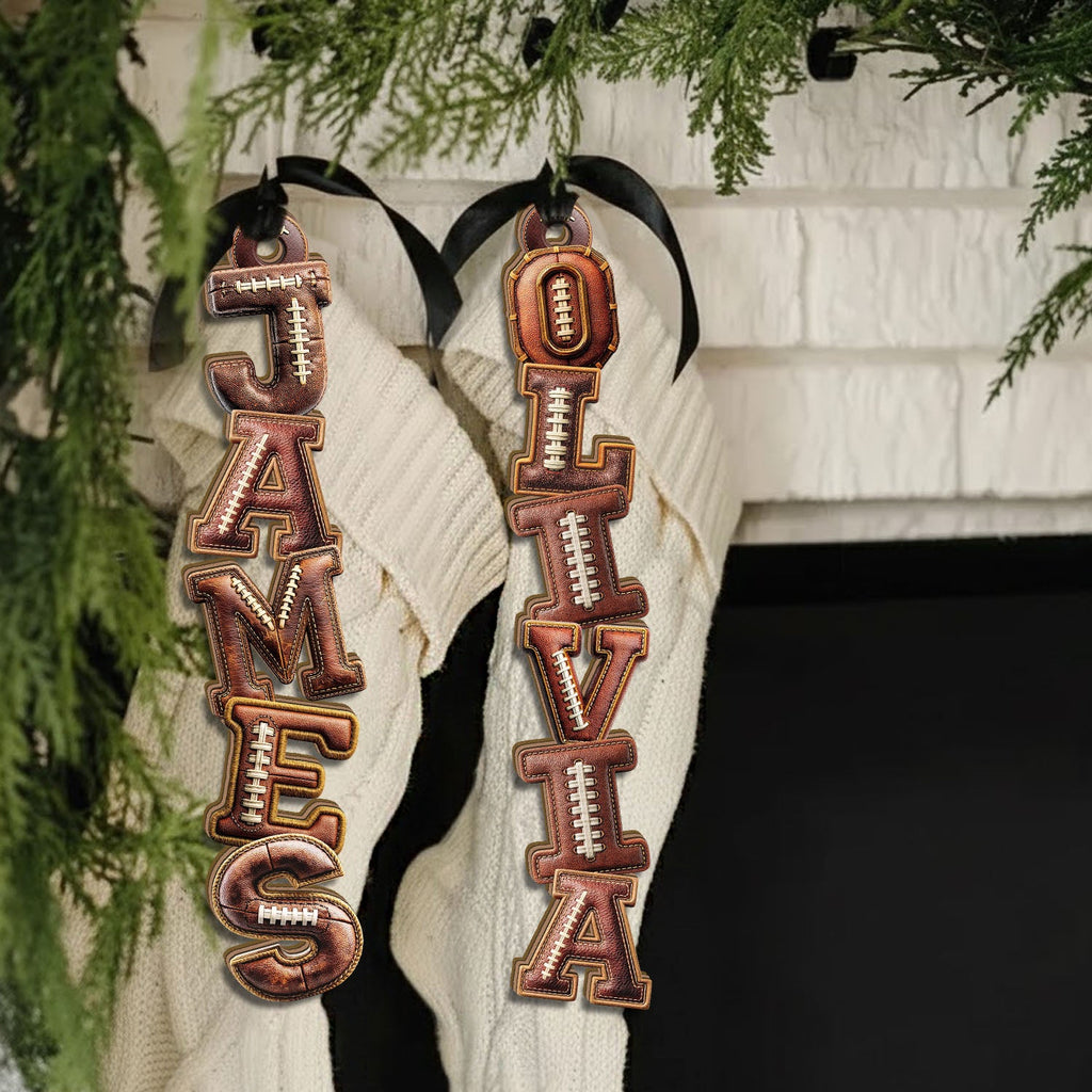 Personalized American Football Alphabet Wooden Ornament, Christmas Gift For Teen Boy, Son, Grandson