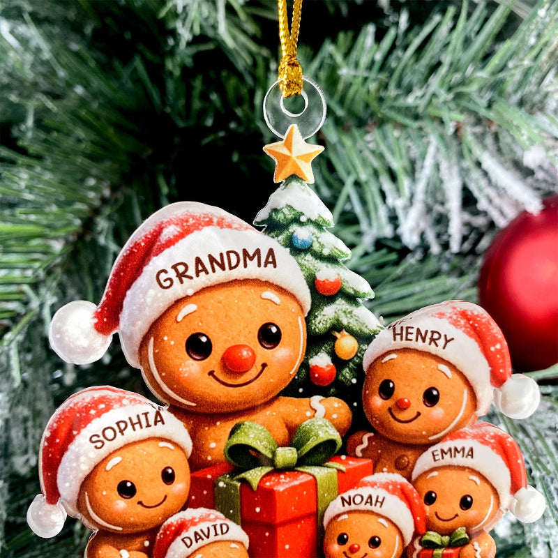 Personalized Gingerbread Family Acrylic Ornament, Christmas Ornament Gift