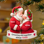 Personalized Santa Couple Growing Old Together Printed On Flat Acrylic Ornament, Anniversary, Christmas Gift for him, Gift for her