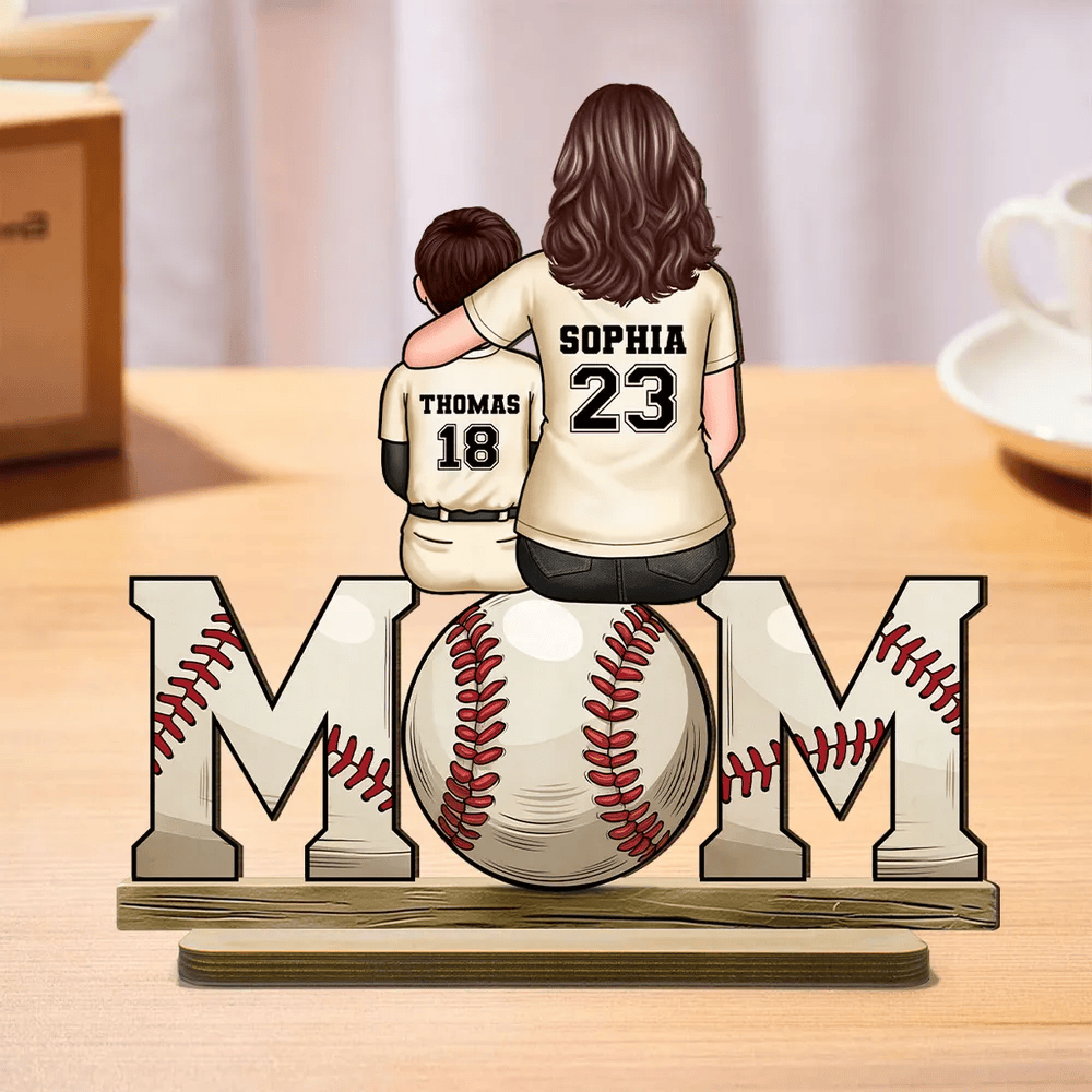 Baseball Mom And Kids Personalized Standing Wooden Plaque, Mother's Day Gift