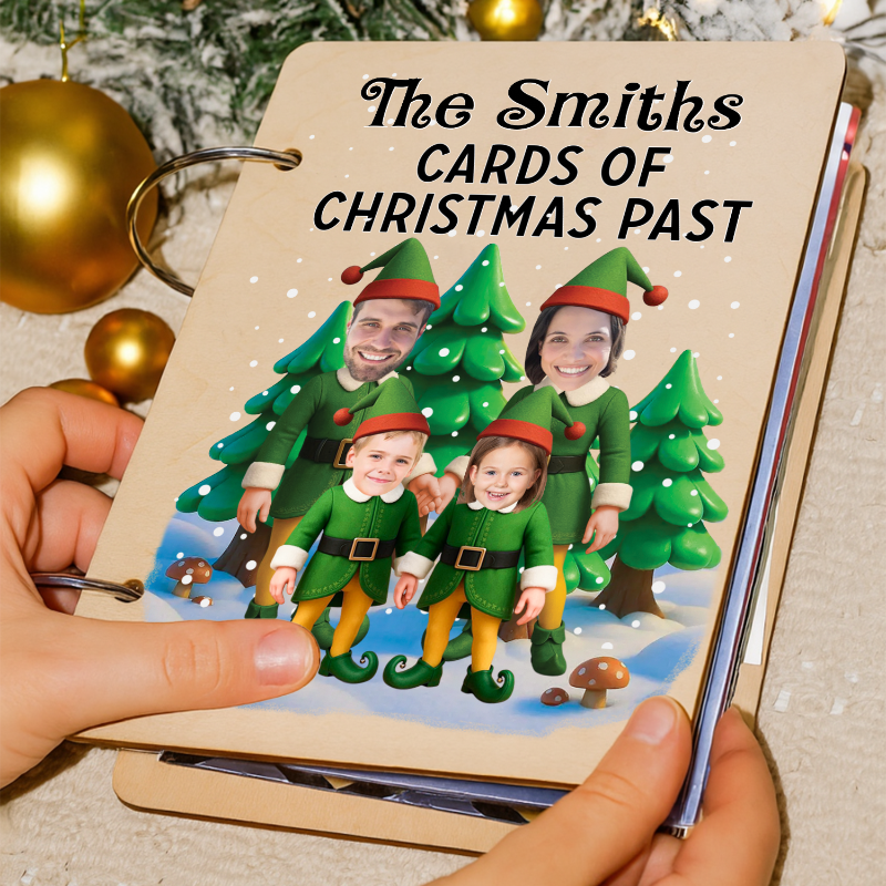Personalized Photo Elf Family Xmas Card Holder, Christmas Card Keeper, Gift For Family