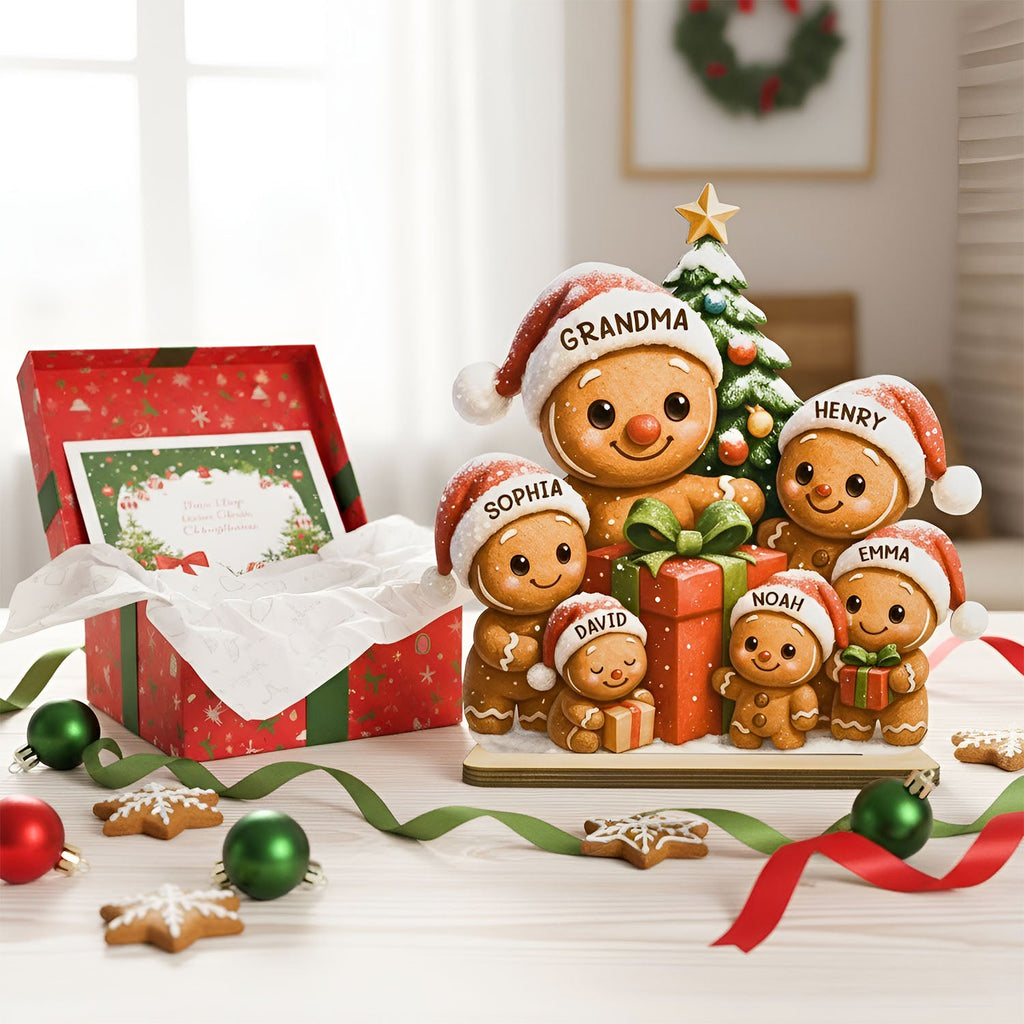 Gingerbread Family Standing Wooden Plaque, Personalized Christmas Standing Wooden Plaque