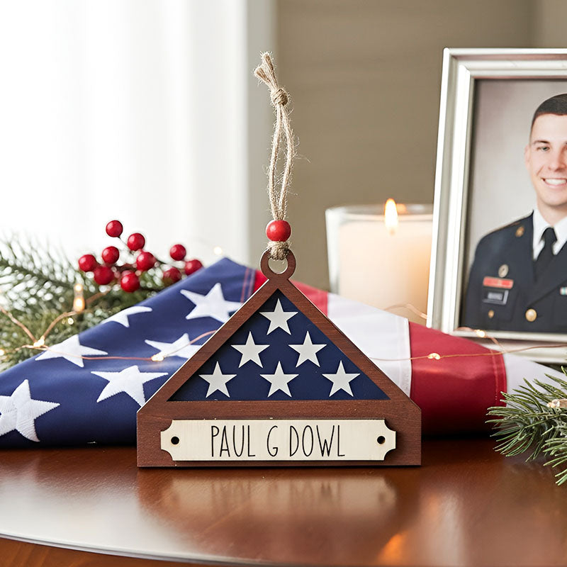 Personalized Memorial Military Flag Ornament with Names, Memorial Christmas Ornament