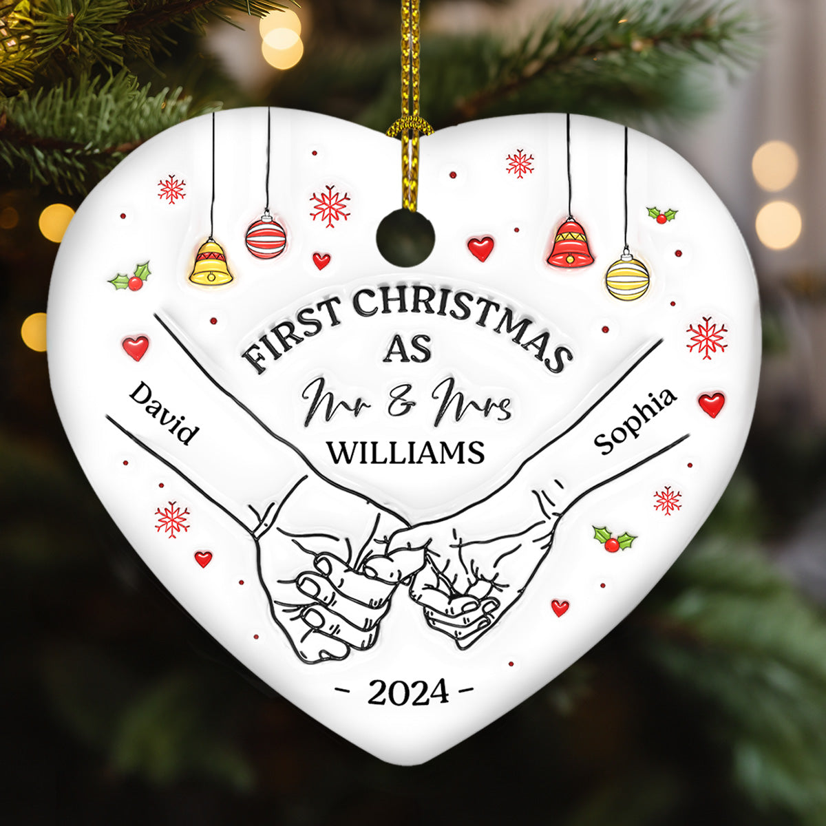 Our First Christmas Heart - Personalized Custom 3D Inflated Effect Heart Ceramic Ornament