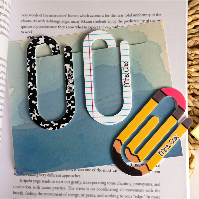 Personalized Teacher Name With Classroom Theme Pattern Paperclip Bookmark, Bookmark Gift For Teacher, Gift For Book Lovers