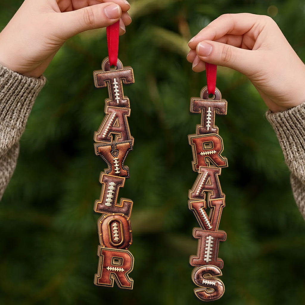 Personalized American Football Alphabet Wooden Ornament, Christmas Gift For Teen Boy, Son, Grandson