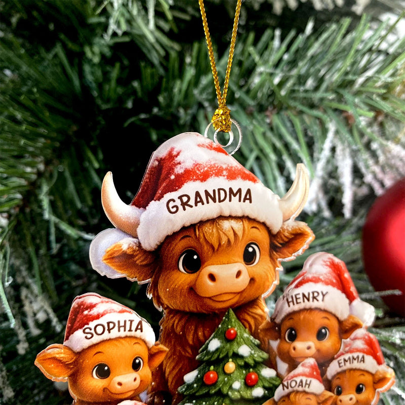 Personalized Christmas Grandma Cow Family Acrylic Ornament, Christmas Ornament Gift
