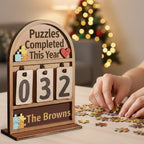 Personalized Puzzles Completed This Year Counter Mini Plaque With Flat Base, Gifts For Puzzle Lovers