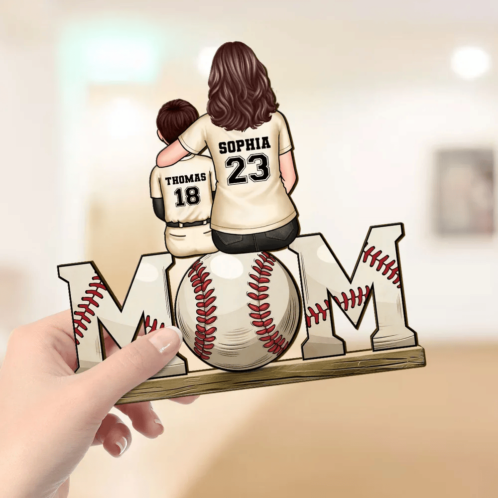Baseball Mom And Kids Personalized Standing Wooden Plaque, Mother's Day Gift