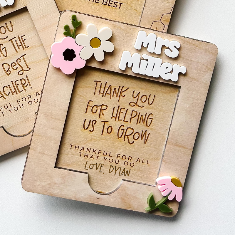 Personalized Teacher Flower Post-it Note Holder for Teacher Appreciation Gift, End Of School Year Gift