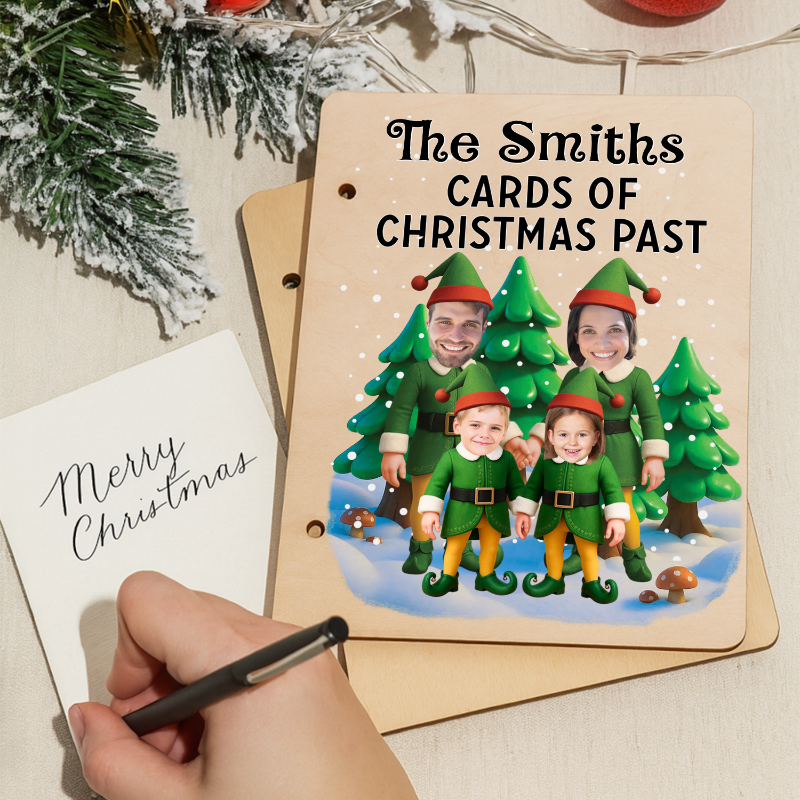 Personalized Photo Elf Family Xmas Card Holder, Christmas Card Keeper, Gift For Family