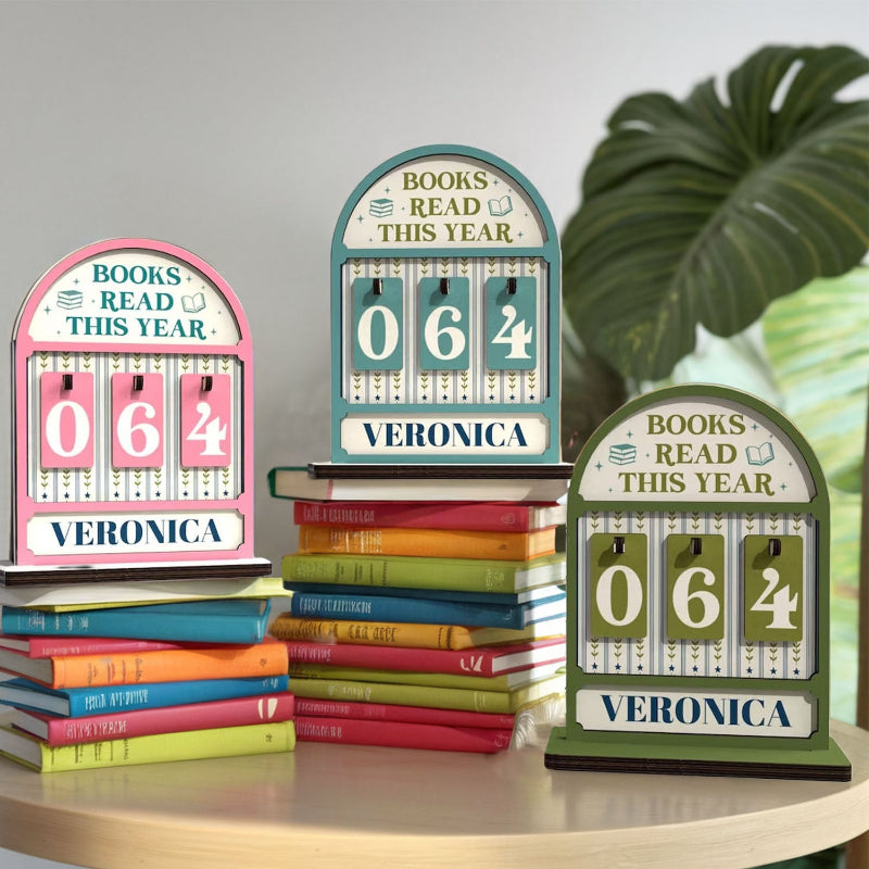 Personalized Vintage Floral Pattern Books Read This Year Counter Mini Plaque With Flat Base, Gift for Readers, Book Lovers Gift, Bookshelf Decor