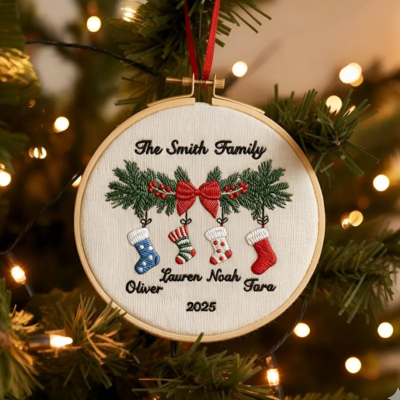 Personalized Family Christmas Ornament, Custom Embroidery Hoop, Holiday Stocking, Festive Decoration, Gift for Families 2025