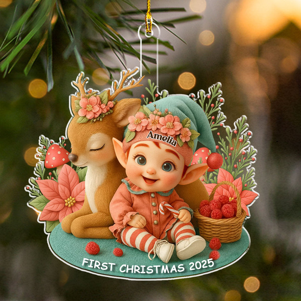 Baby And Reindeer 1 Christmas - Personalized Custom Acrylic Ornament