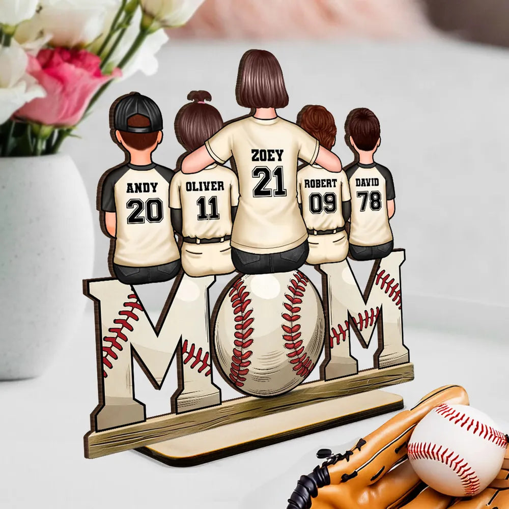 Baseball Mom And Kids Personalized Standing Wooden Plaque, Mother's Day Gift