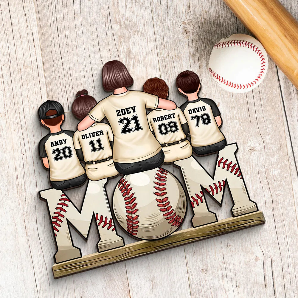 Baseball Mom And Kids Personalized Standing Wooden Plaque, Mother's Day Gift
