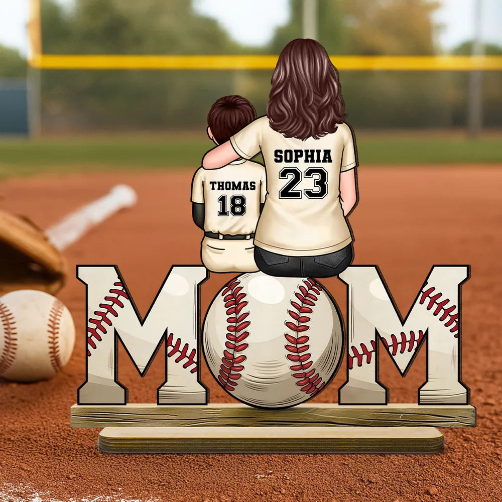 Baseball Mom And Kids Personalized Standing Wooden Plaque, Mother's Day Gift