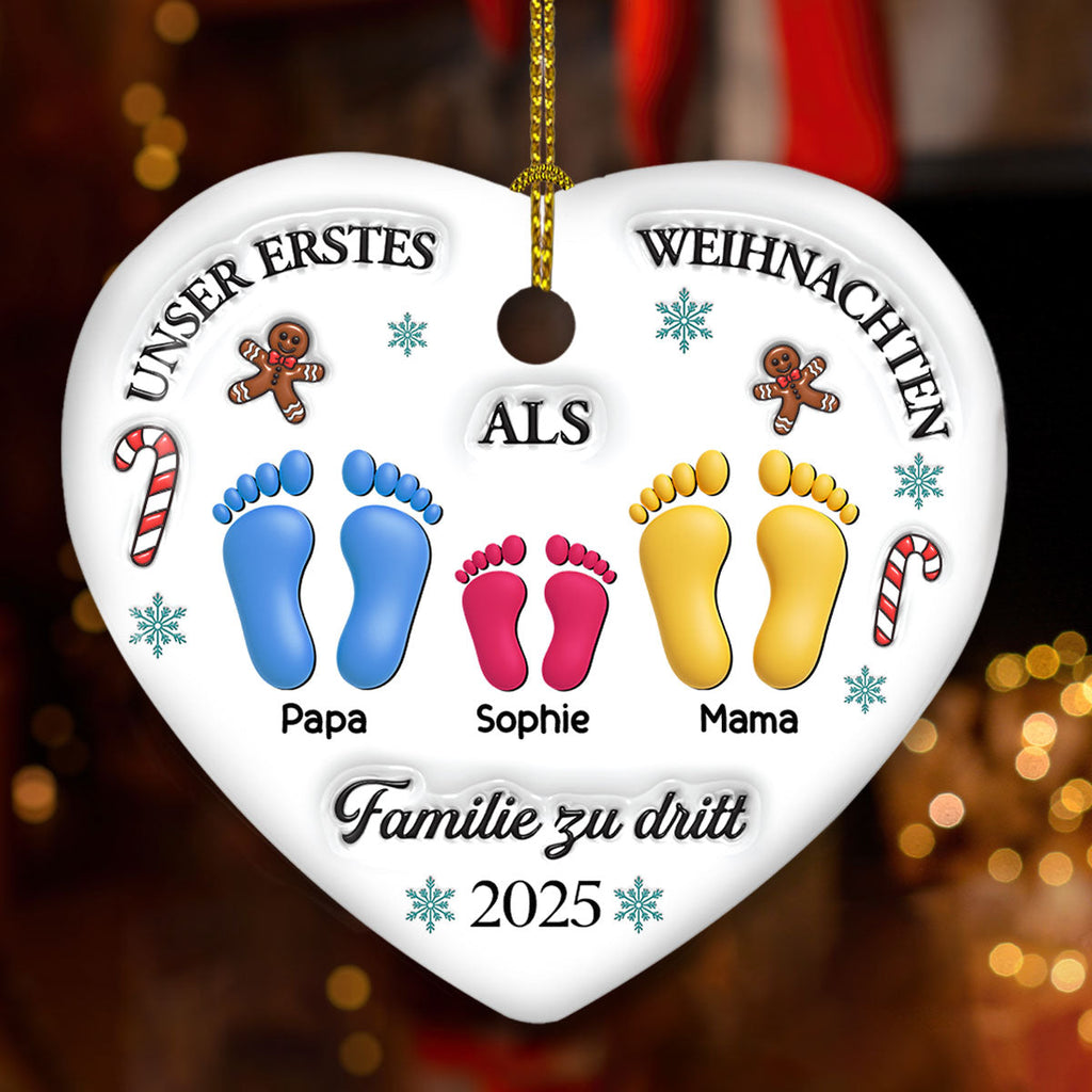 Unser erstes Weihnachten – Personalisierter Herz-Keramikanhänger mit 3D-Effekt