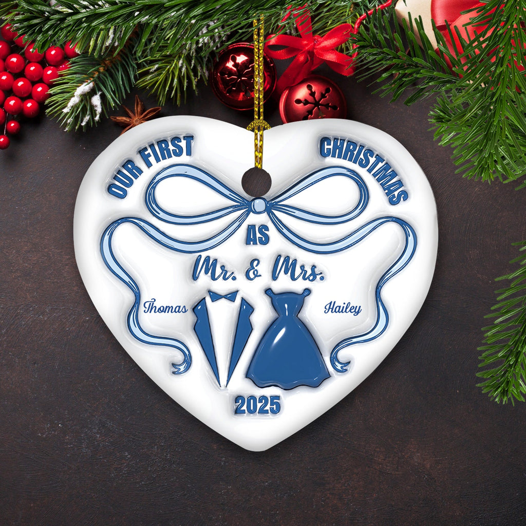 Mr And Mrs Blue - Personalized Custom 3D Inflated Effect Ceramic Ornament