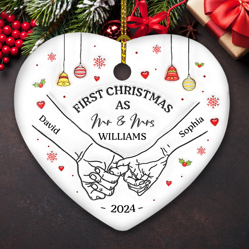 Our First Christmas Heart - Personalized Custom 3D Inflated Effect Heart Ceramic Ornament