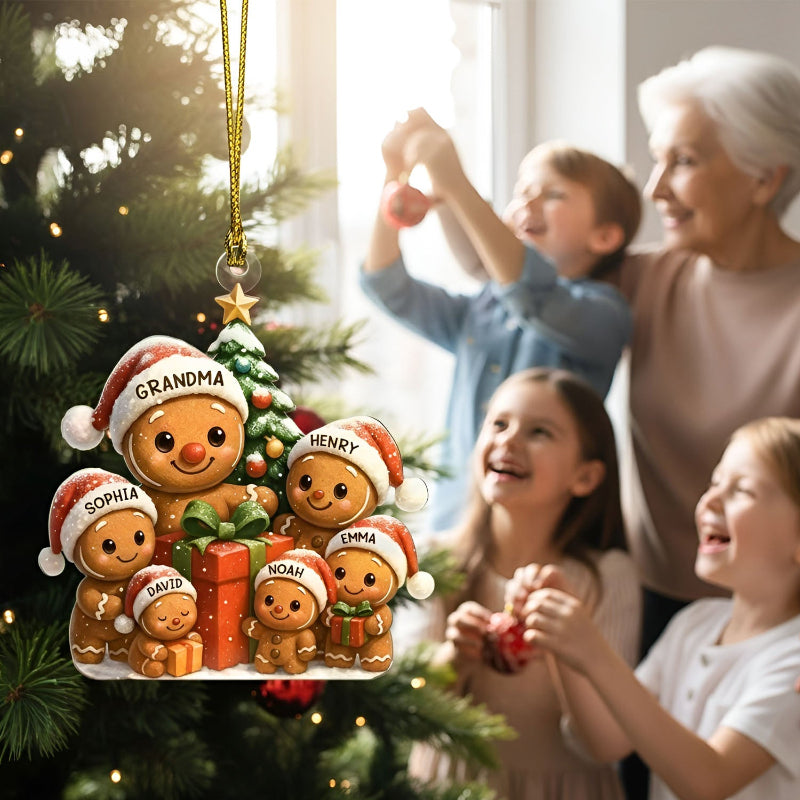 Personalized Gingerbread Family Acrylic Ornament, Christmas Ornament Gift