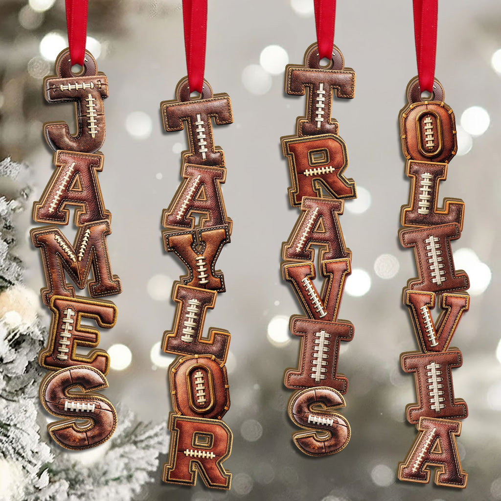 Personalized American Football Alphabet Wooden Ornament, Christmas Gift For Teen Boy, Son, Grandson