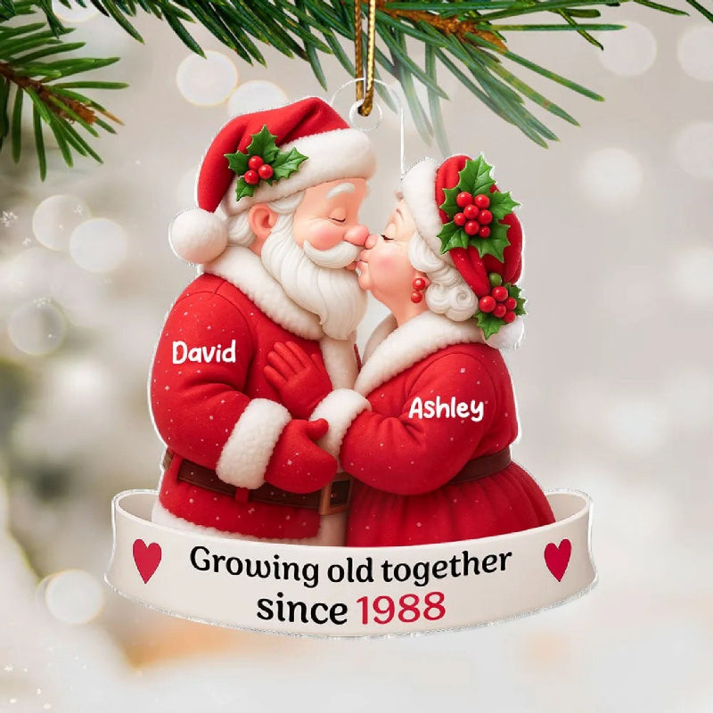 Personalized Santa Couple Growing Old Together Printed On Flat Acrylic Ornament, Anniversary, Christmas Gift for him, Gift for her