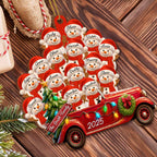 Personalized Big Family Snowman On Red Truck Wooden Ornament, Gift For Family and Christmas Lovers