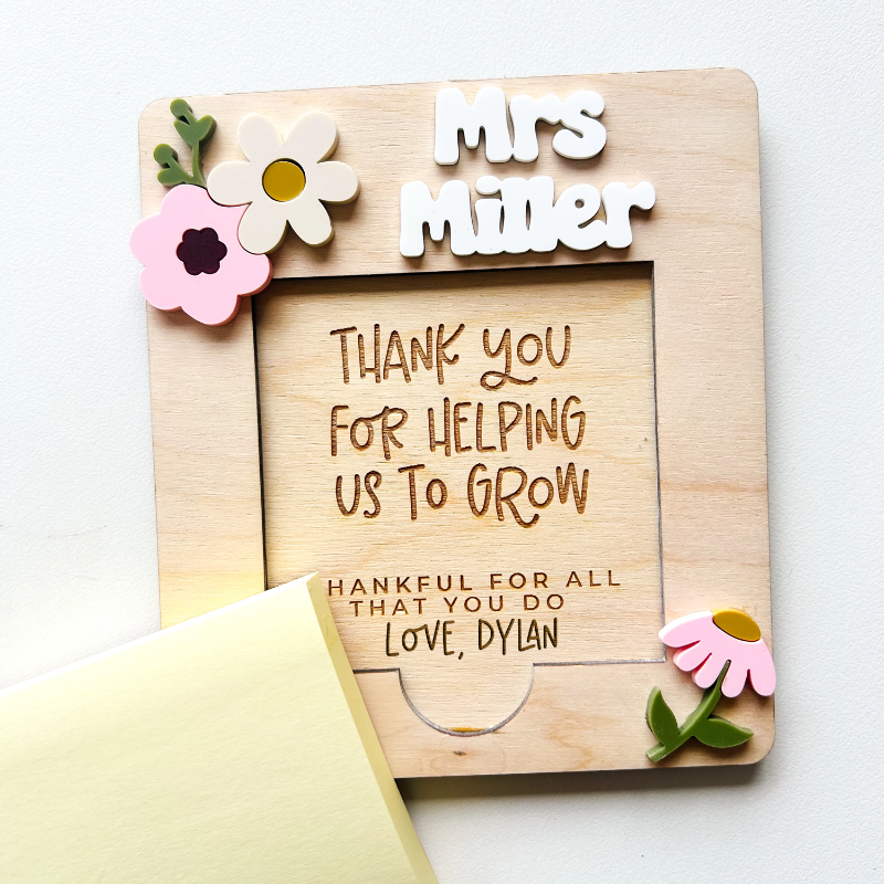 Personalized Teacher Flower Post-it Note Holder for Teacher Appreciation Gift, End Of School Year Gift