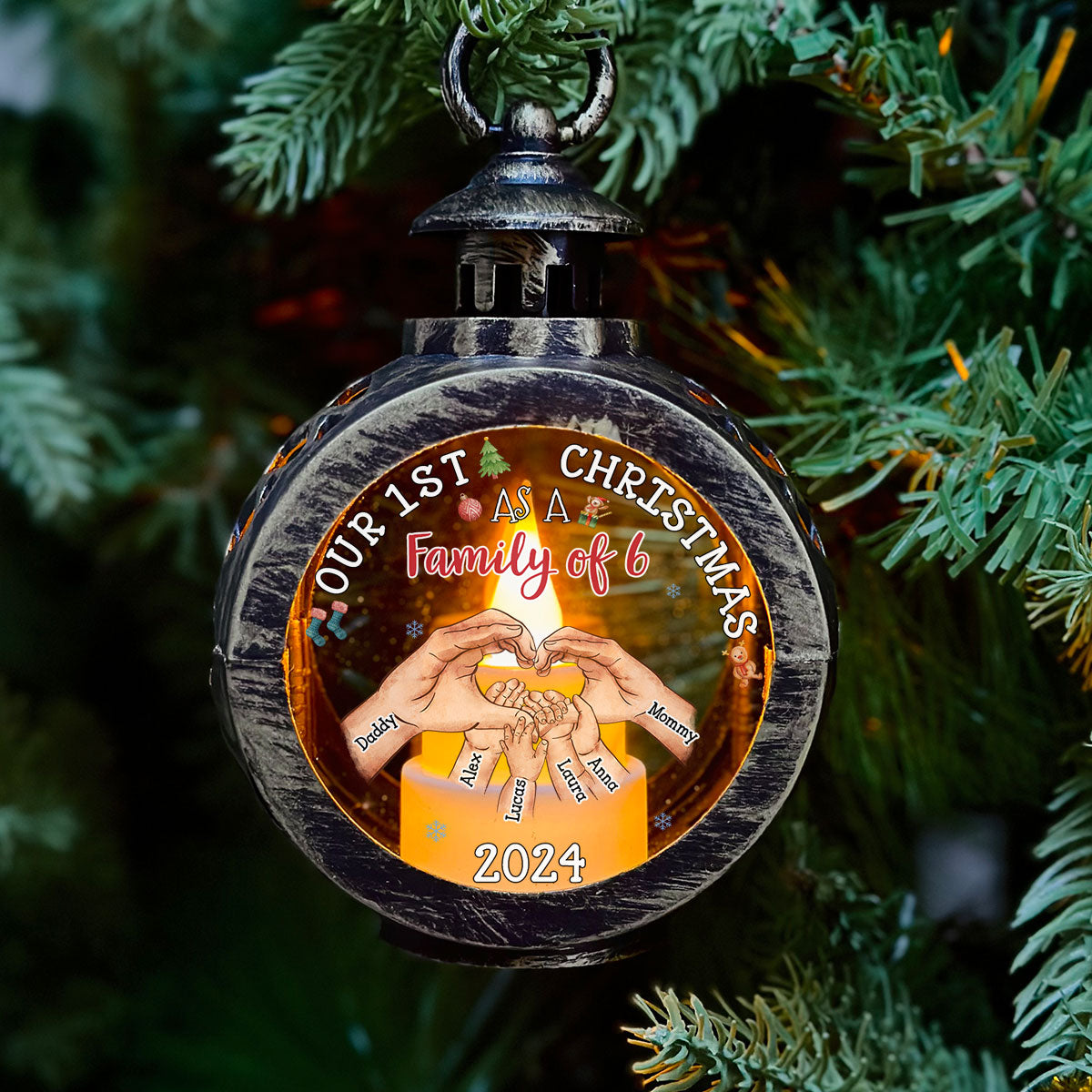 Family Of Three - Personalized Custom Christmas Lantern